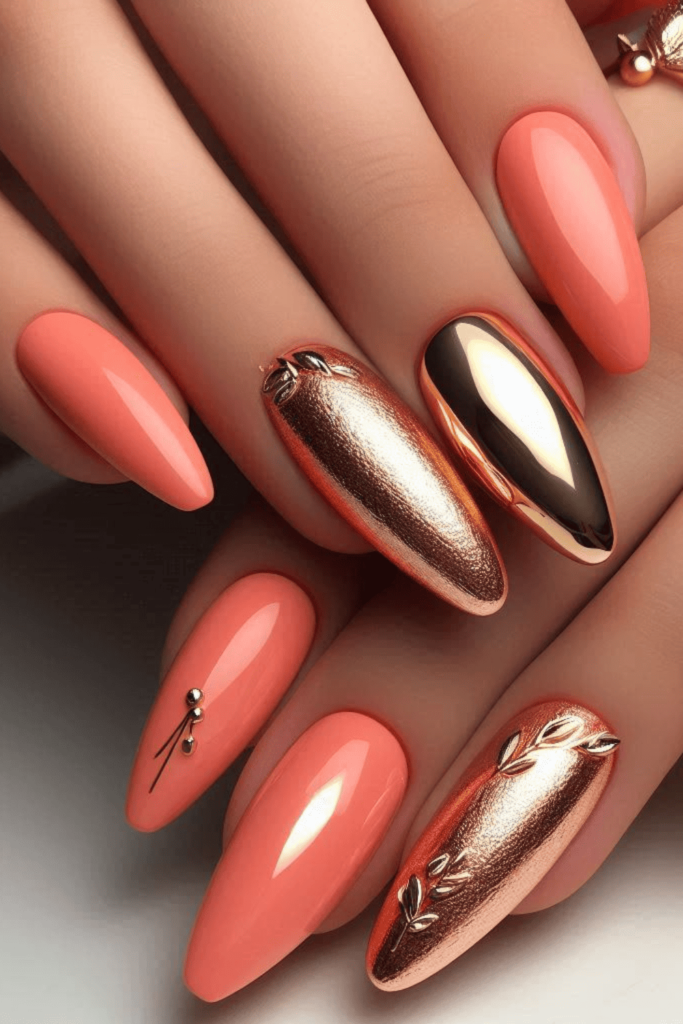 peach coral nails