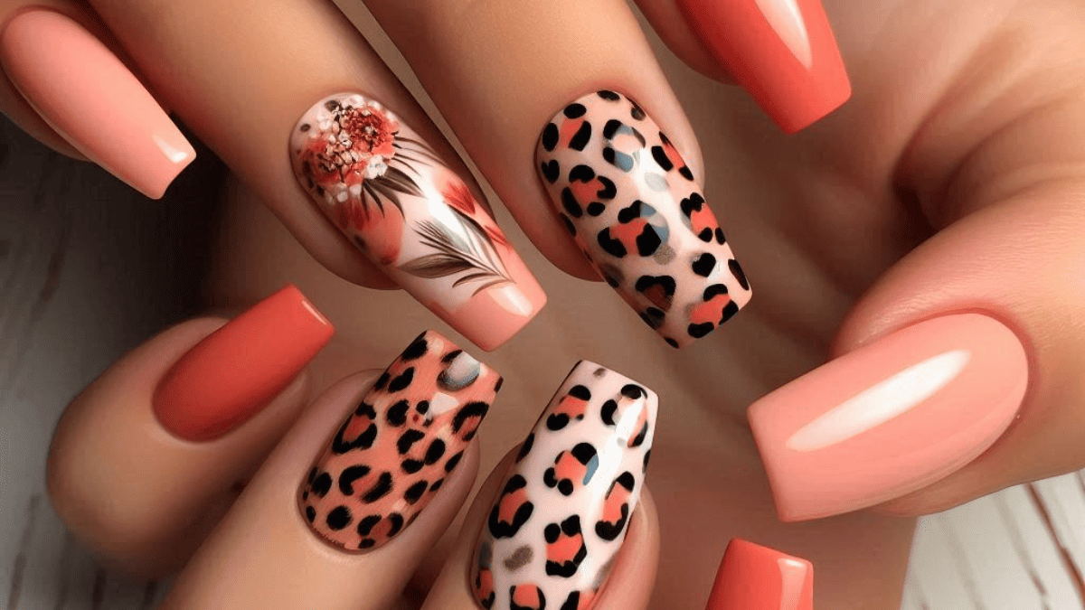 peach coral nails