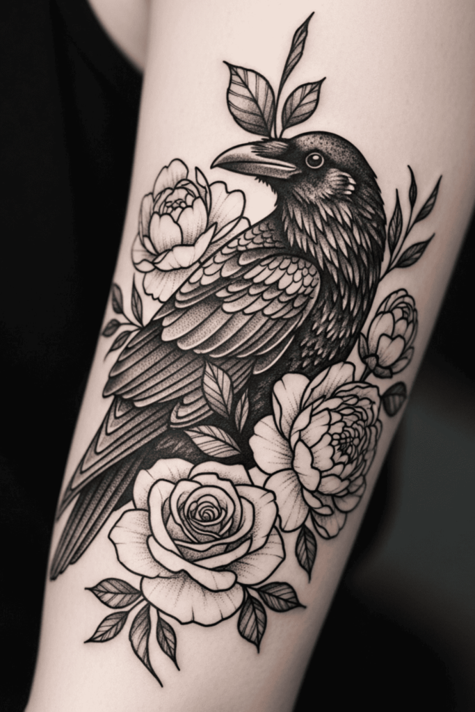 feminine raven tattoo