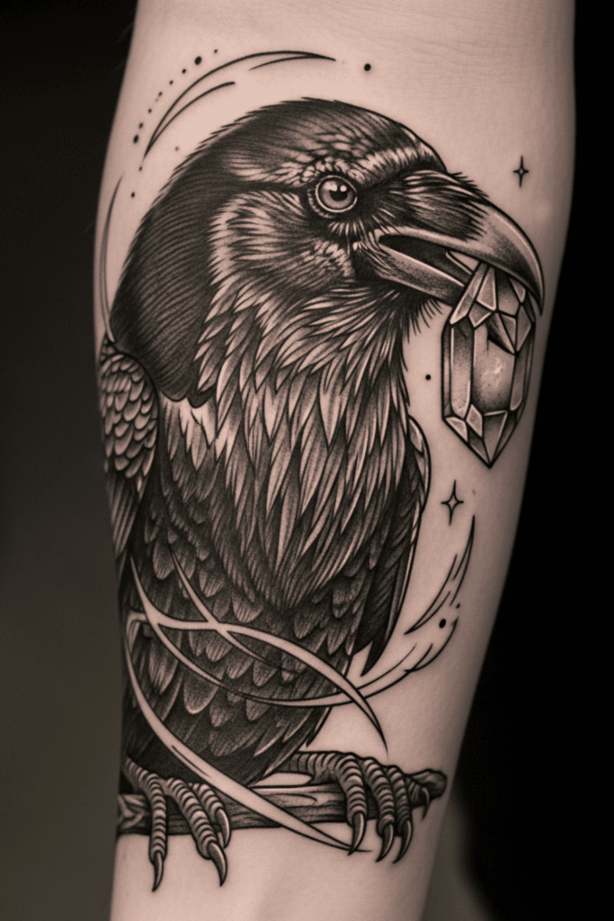 feminine raven tattoo