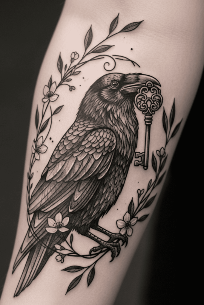feminine raven tattoo