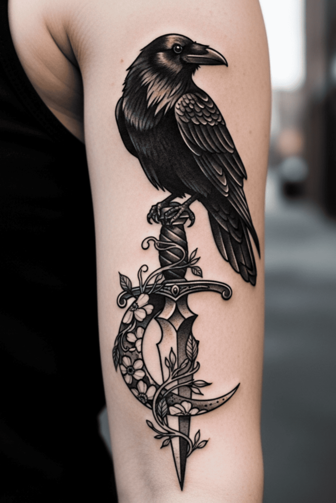 feminine raven tattoo