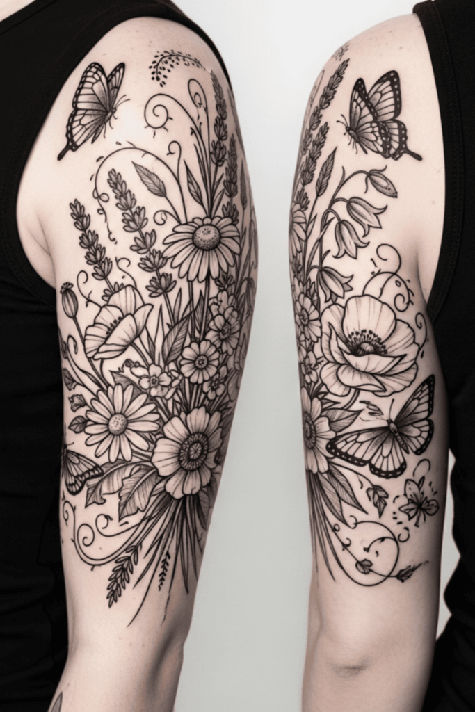 wildflower half sleeve tattoo