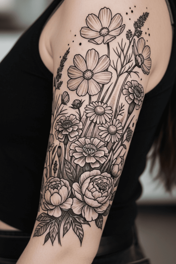 wildflower half sleeve tattoo