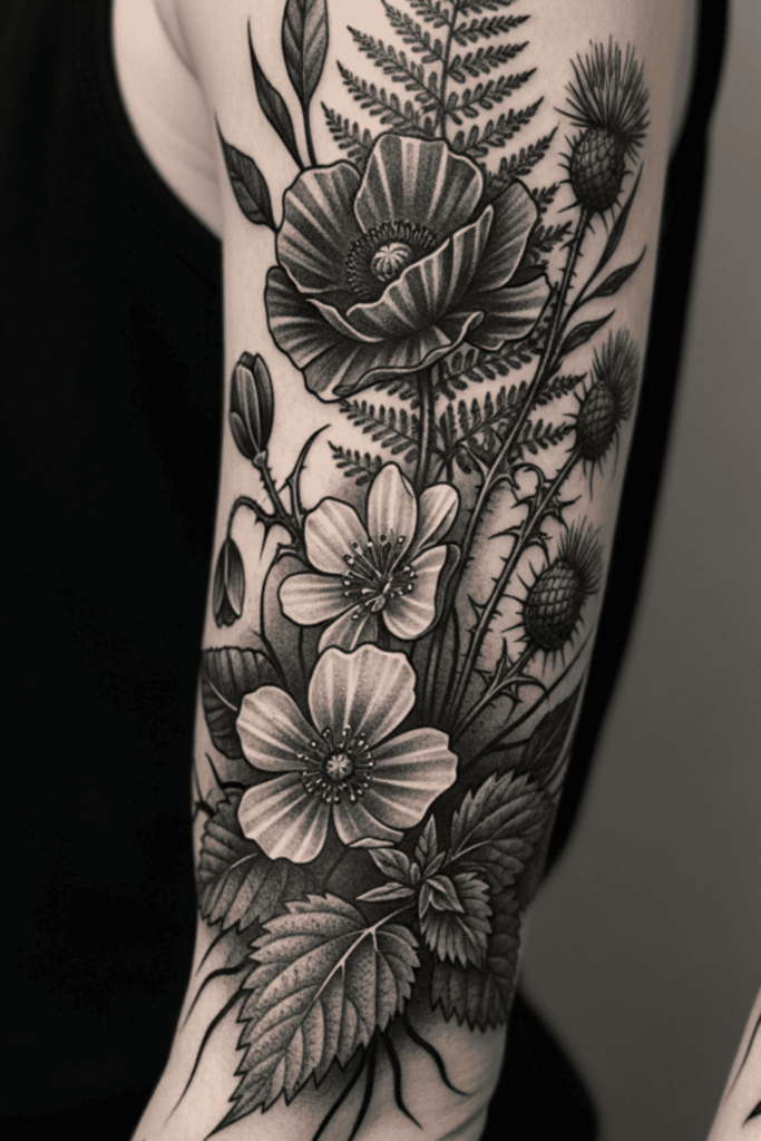 wildflower half sleeve tattoo