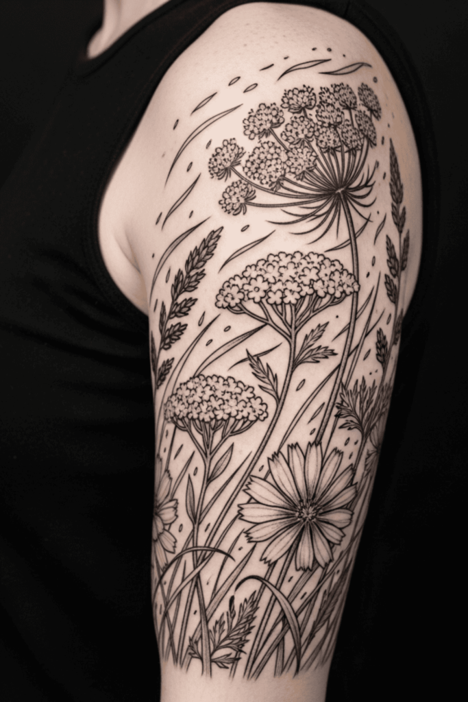 wildflower half sleeve tattoo