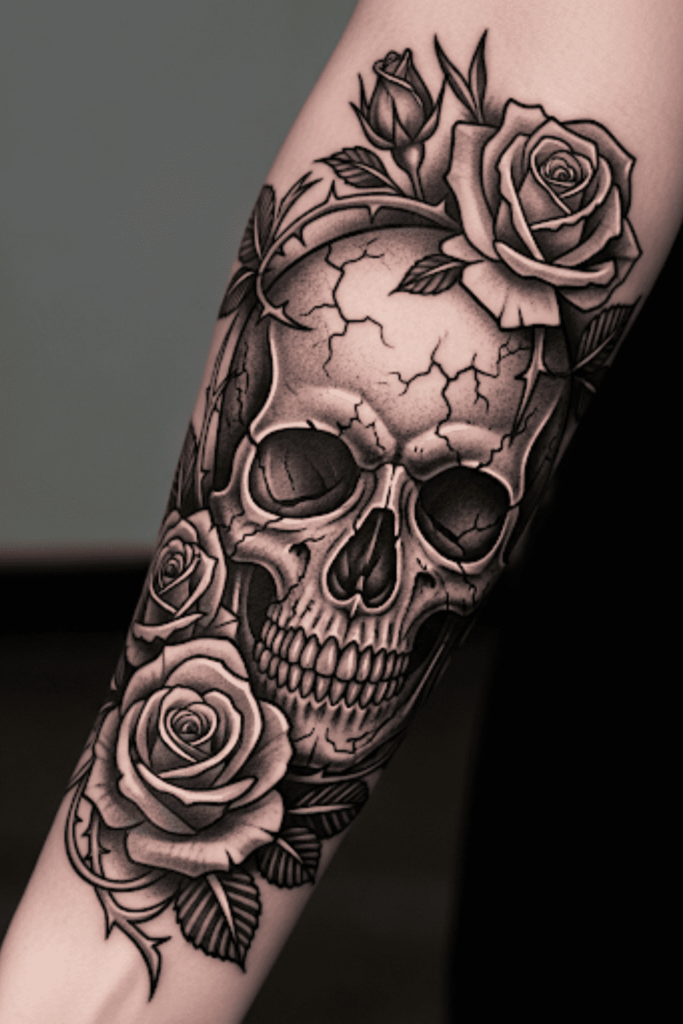spooky floral tattoo