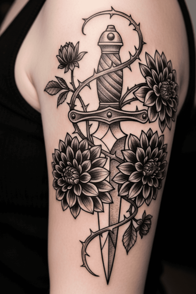 spooky floral tattoo