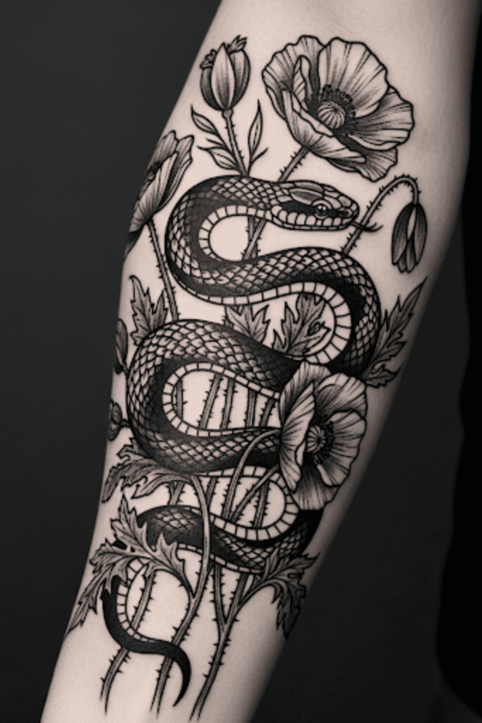 spooky floral tattoo