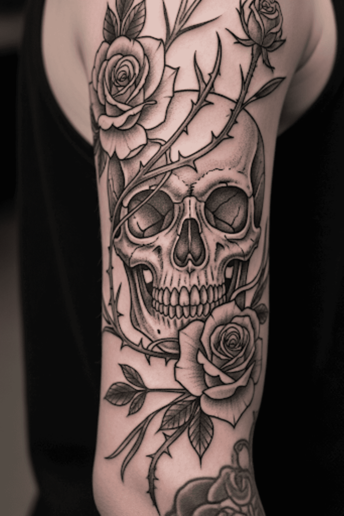 spooky floral tattoo