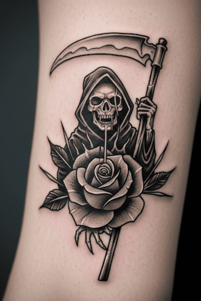 spooky floral tattoo