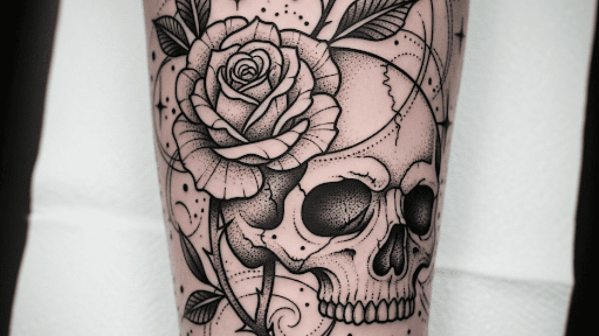 spooky floral tattoo