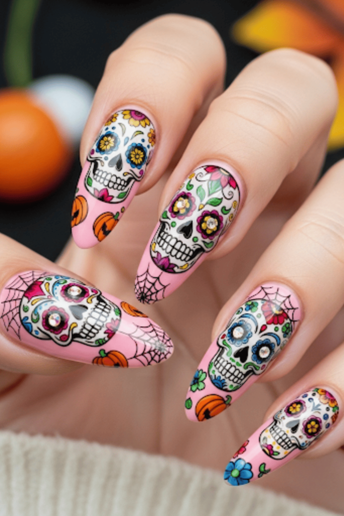 pink halloween nails