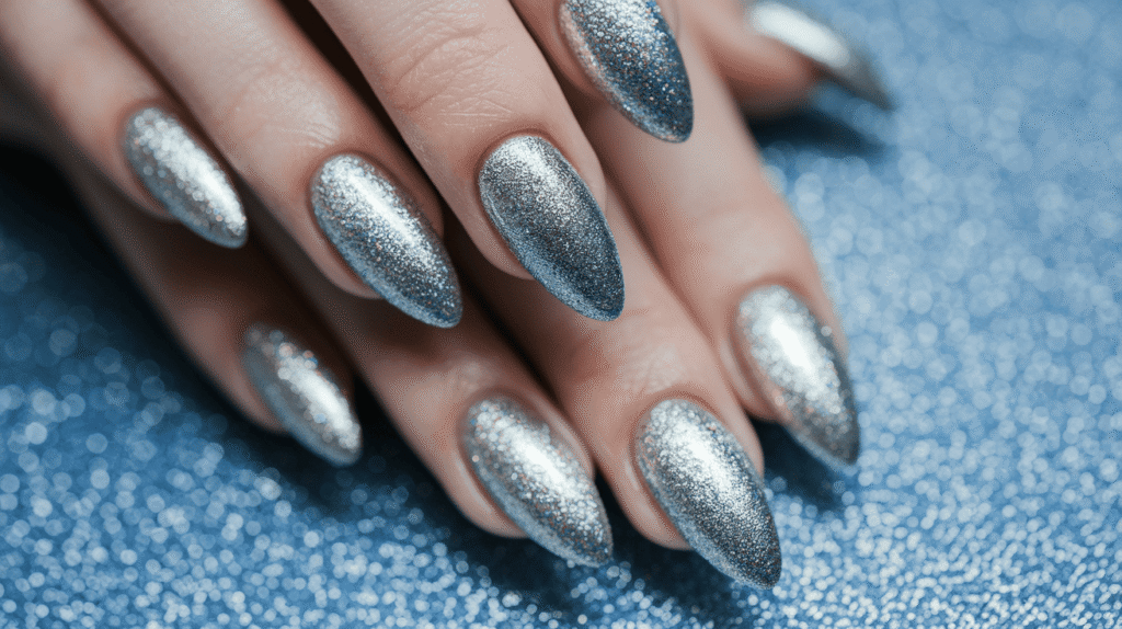 silver prom nails