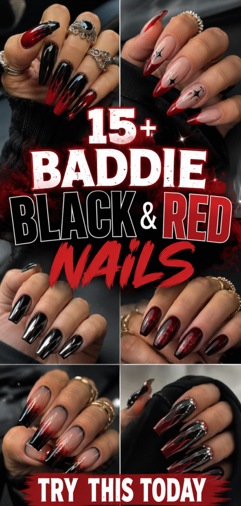 Bold Black and Red Nails