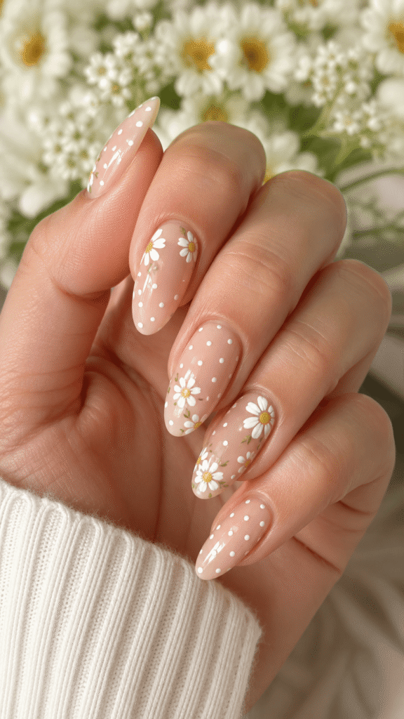 white polka dot nails