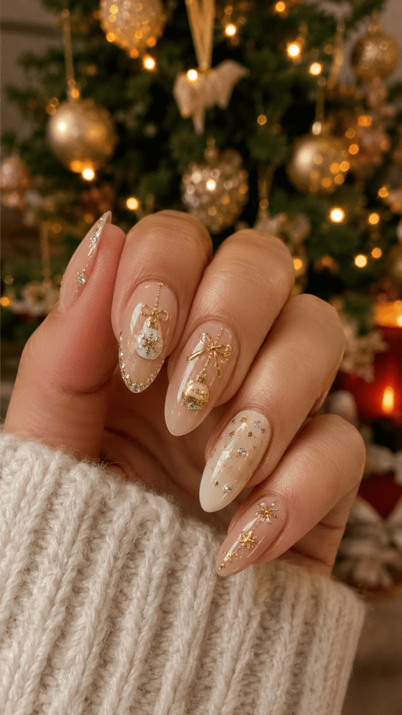 gold christmas nails