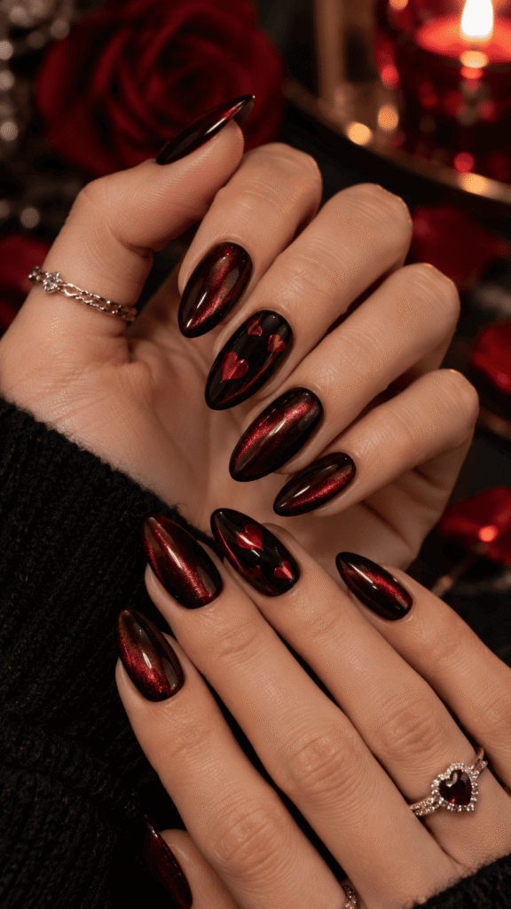 Dark Valentines Day Nails